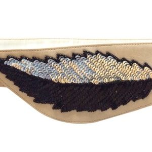 Vintage White Leather Sequins Belt